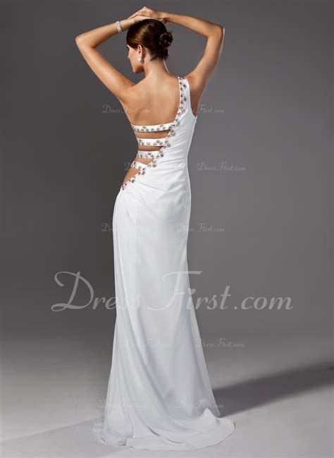 Trumpet Mermaid One Shoulder Sweep Train Chiffon Evening Dress With