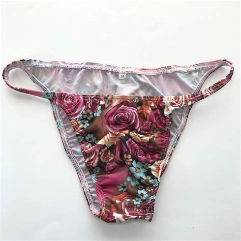 K P Mens String Bikini String Narrow Waist Printed Soft Jersey Rose