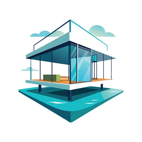 Floating Platform Design of Modern Glass House 58118431 Vector Art at