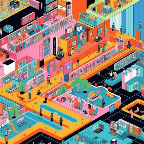 Premium AI Image | A close up of a colorful illustration of a city with people generative ai