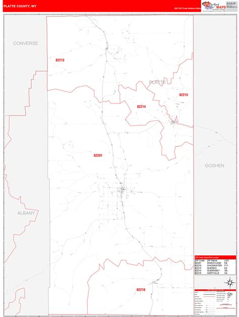 Platte County Wy Zip Code Wall Map Red Line Style By Marketmaps