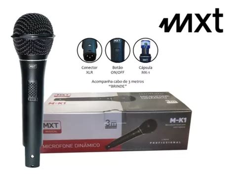 Microfone Din Mico Profissional Mxt M K Metal Fio M Od Mm Cor Preto