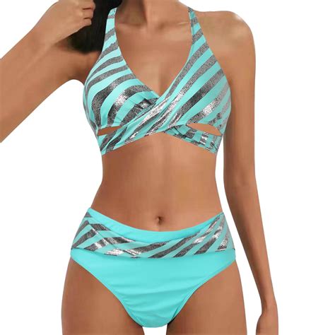 Swimsuit For Women Bikini Sequin Printing High Waisted Bikini Sexy