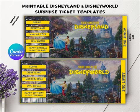 Printable Disneyland Disney World Ticket Template Event Ticket