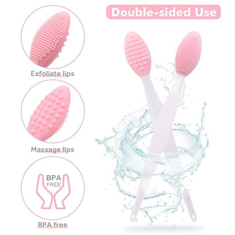 Silicone Lip Scrub Brush Set For Smoother Fuller Lips Exfoliating Double Sided Lip Scrubber