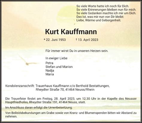 Alle Traueranzeigen für Kurt Kauffmann trauer rp online de