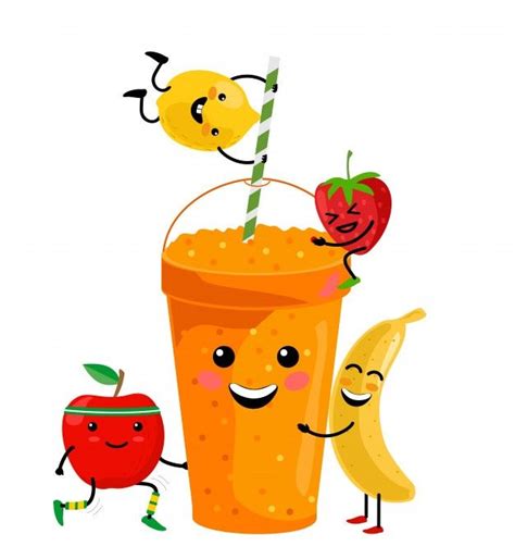 Premium Vector Cute Cartoon Fruit Smoothies In Cups Fresh Summer