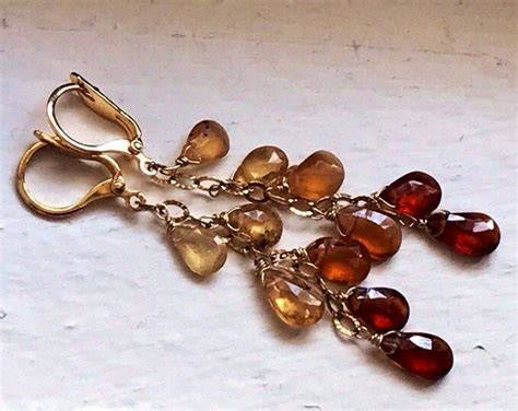 Handmade Ombre Hessonite Garnet Cascade Earnings K Gold Etsy