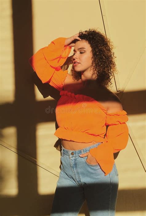 Portrait Of Emotional Beautiful Curly Woman Stock Image Image Of