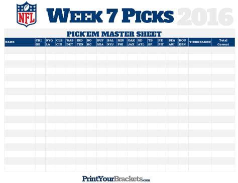 Nfl Week 7 Printable Schedule