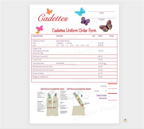 Printable Girl Scout Cadette Uniform Order Form | Etsy