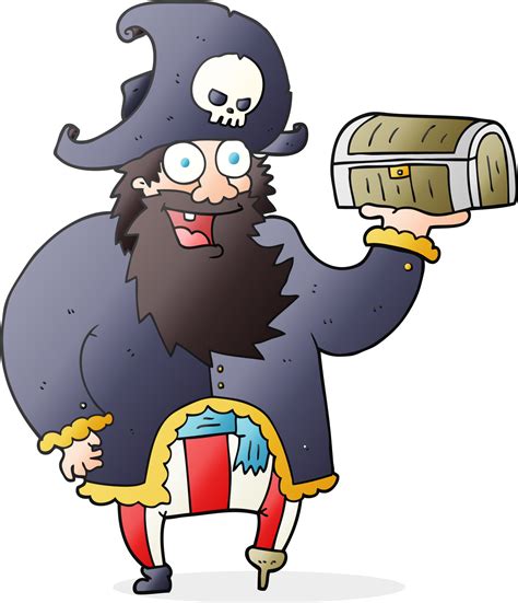 Hand Drawn Cartoon Pirate Captain With Treasure Chest 45170547 Png