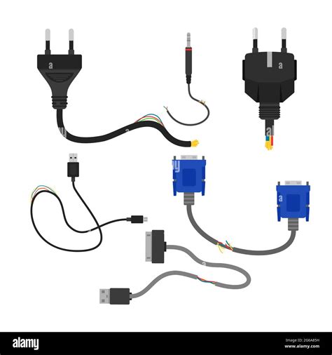 Vector Illustration Of Damaged Broken Electric Cables Collection