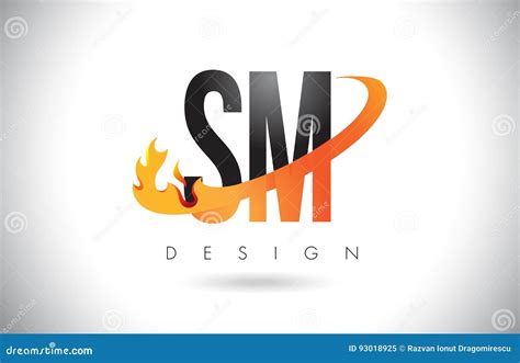 SM S M Letter Logo With Fire Flames Design And Orange Swoosh Stock