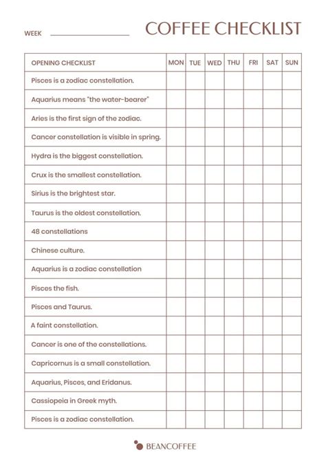 Free Minimalist Bean Coffee Checklist Template To Edit