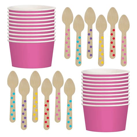 Bright Pink Ice Cream Treat Cups And Mini Wooden Polka Dot Etsy