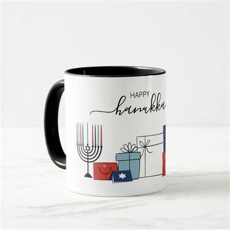 A Black And White Coffee Mug With A Hanukkah Gift Box On It