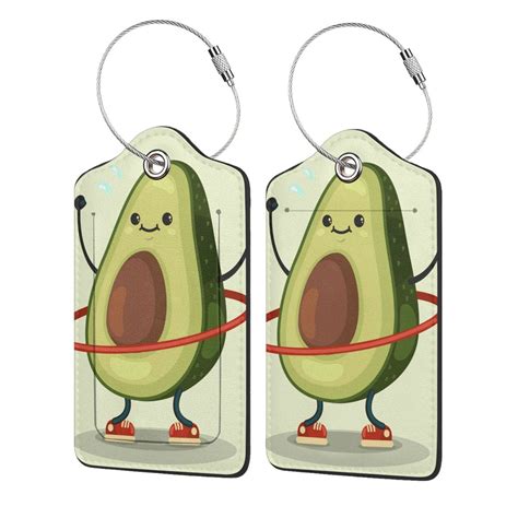 Disketp Pcs Luggage Tag For Suitcase Cute Avocado Doing Exercise