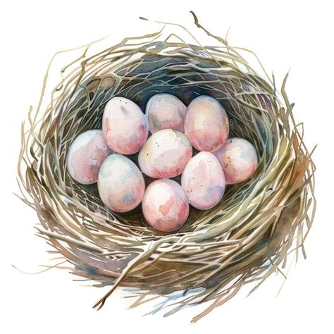 Premium Photo | A drawing of a bird nest with eggs in it