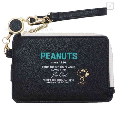 Japan Peanuts Card Holder Purse With Reel Snoopy Joe Cool Black