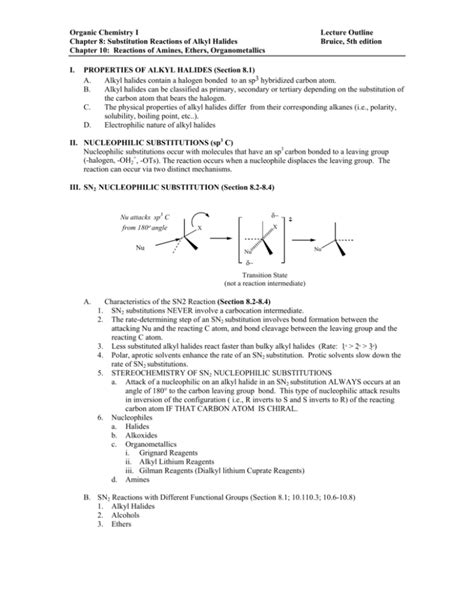 Organic Chemistry I Lecture Outline Chapter Substitution