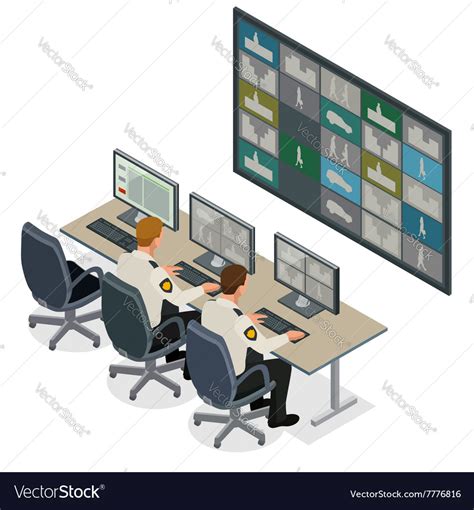 Security Guard Watching Video Monitoring Vector Image