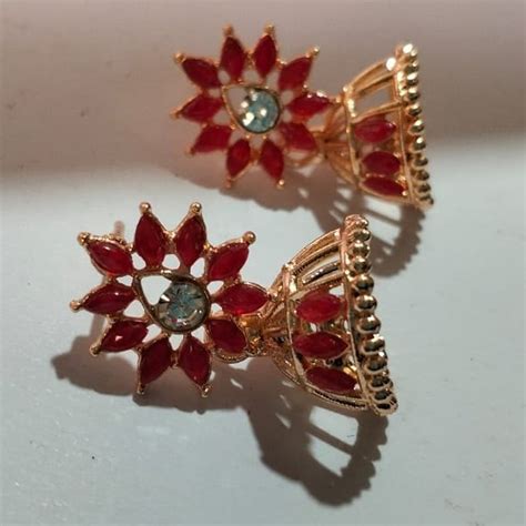 Wedding Red Alloy Jhumka Artificial Earring Inch Length At Rs