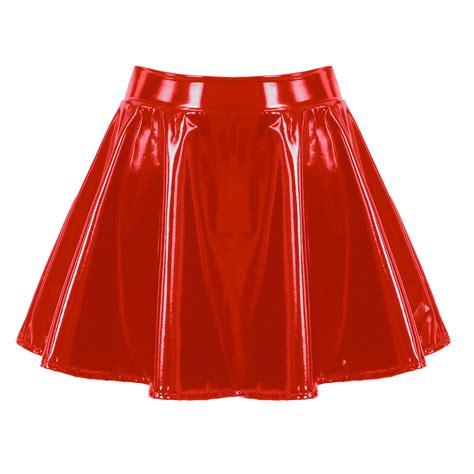 Women PVC Leather Wet Look Flared Pleated Mini Skater Skirts Casual A