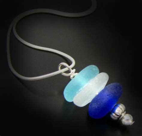 Rare Genuine Beach Combed Ocean Blue Sea Glass Necklace Sterling Silver Jewelry Blue Seaglass