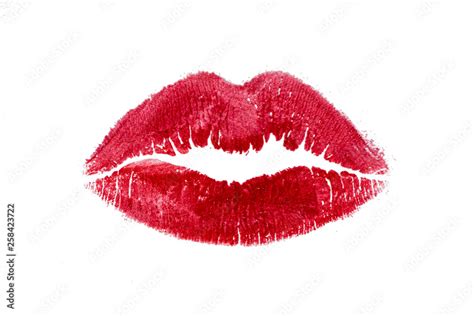 Red lipstick mark beautiful big lips kiss isolated on a white ...