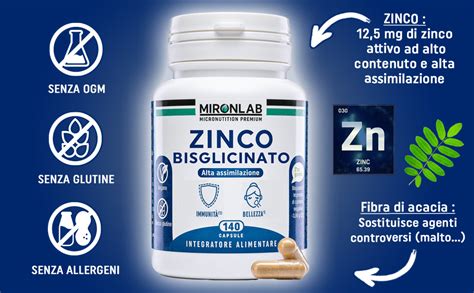 ZINCO Bisglicinato Puro Alto Dosaggio 40mg Testato Con Vitamine