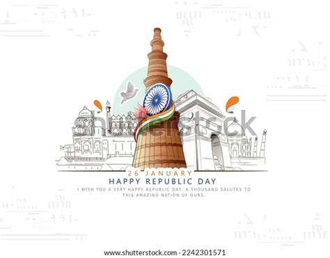 Vector Sketch Indian Monuments India Republic Stock Vector Royalty