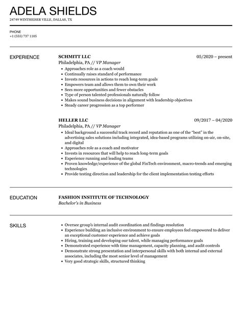 VP Manager Resume Samples Velvet Jobs