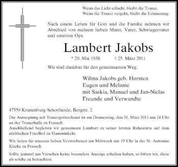 Alle Traueranzeigen für Lambert Jakobs trauer rp online de