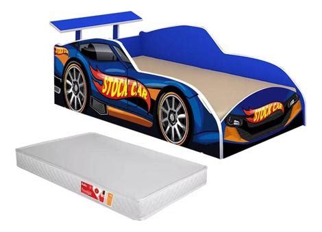 Cama Juvenil Carro stock car Azul Colchão Menino Corrida proteção Facil Acesso Hot