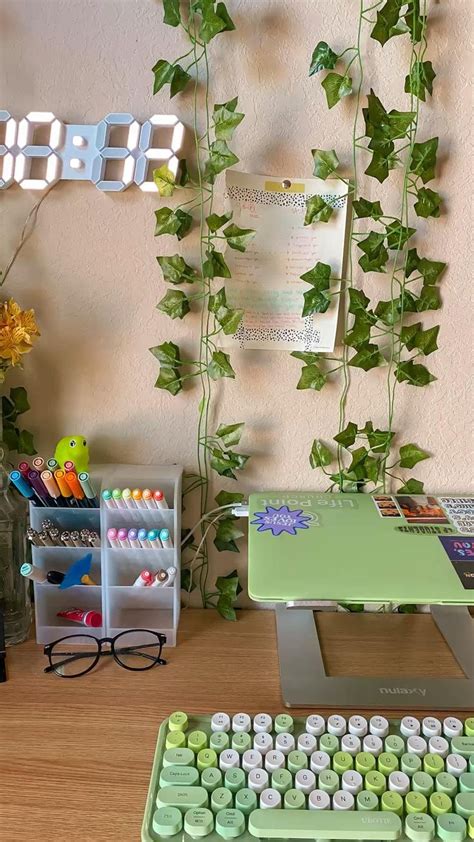 Desk Aesthetic Desk Inspo Aesthetic Desk Green Desk Summer Aesthetic Green Desk