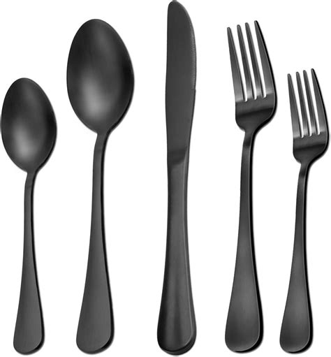 Buy Matte Black Silverware Set Serve For Pieces Heavy Stainless