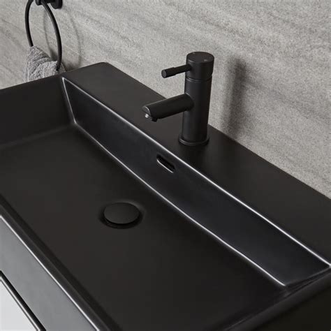 Lavabo Suspendu Rectangulaire 75 Cm X 42 Cm Noir Nox