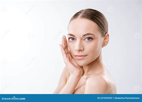 Caring For Skin Woman With Beauty Face Touching Healthy Facial Skin