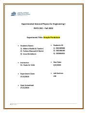 Simple pendulum -lab report- 1 .pdf - Experimental General Physics for ...