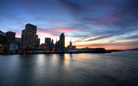 Wallpaper Matahari Terbenam Laut Kota Cityscape Bangunan