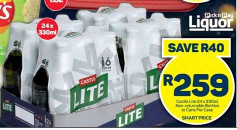 Castle Lite 24 X 330ml Non Returnable Bottles Or Cans Per Case Offer At