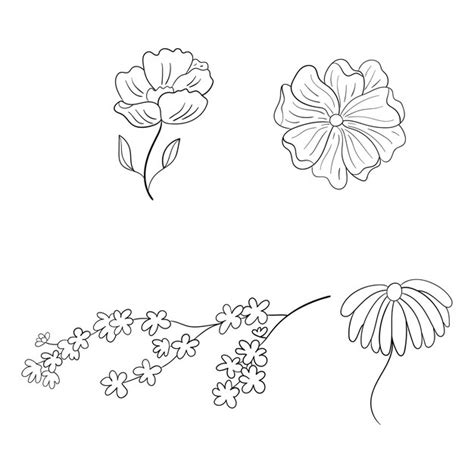 Ramo Floral E Folhas Minimalistas Para Logotipo Ou Tatuagem Linha