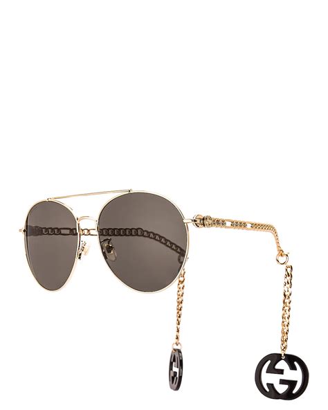 Gucci Chain Aviator Sunglasses In Shiny Black And Grey Fwrd