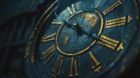 A closeup of an antique clock face with intricate golden details The ...