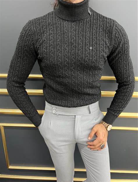 Black Slim Fit Turtleneck Sweater For Men