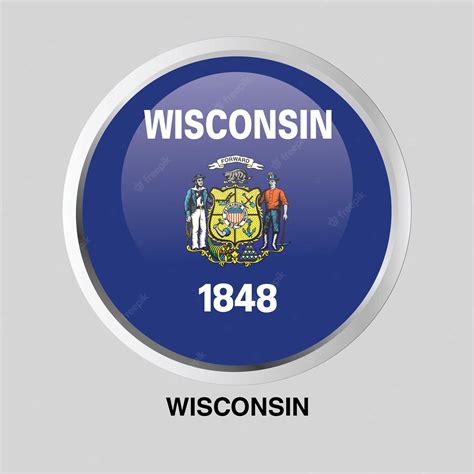 Premium Vector | Vector button flag of wisconsin state of usa on round ...