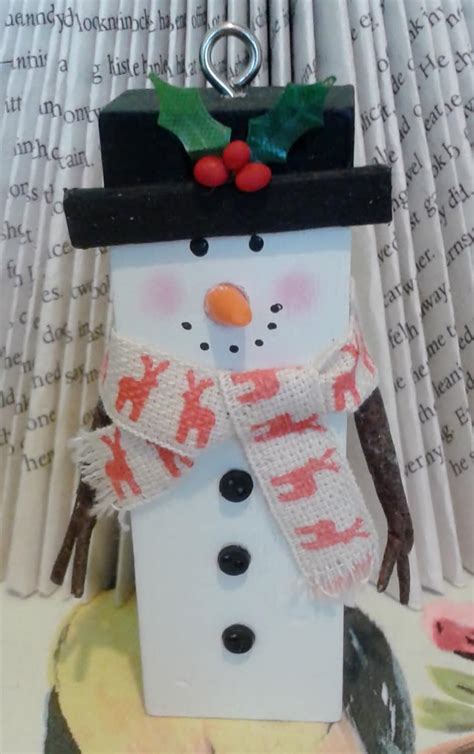 Snowman Christmas Tree Decoration Wooden Snowman Upcycled Jenga Block ...