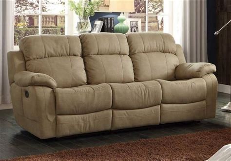 Marille Taupe Fabric Double Reclining Sofa w/Drop-Down Cup Holders ...