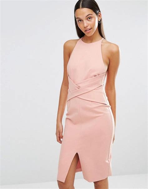 LAVISH ALICE WRAP FRONT PLUNGE BACK DETAIL MIDI DRESS PINK